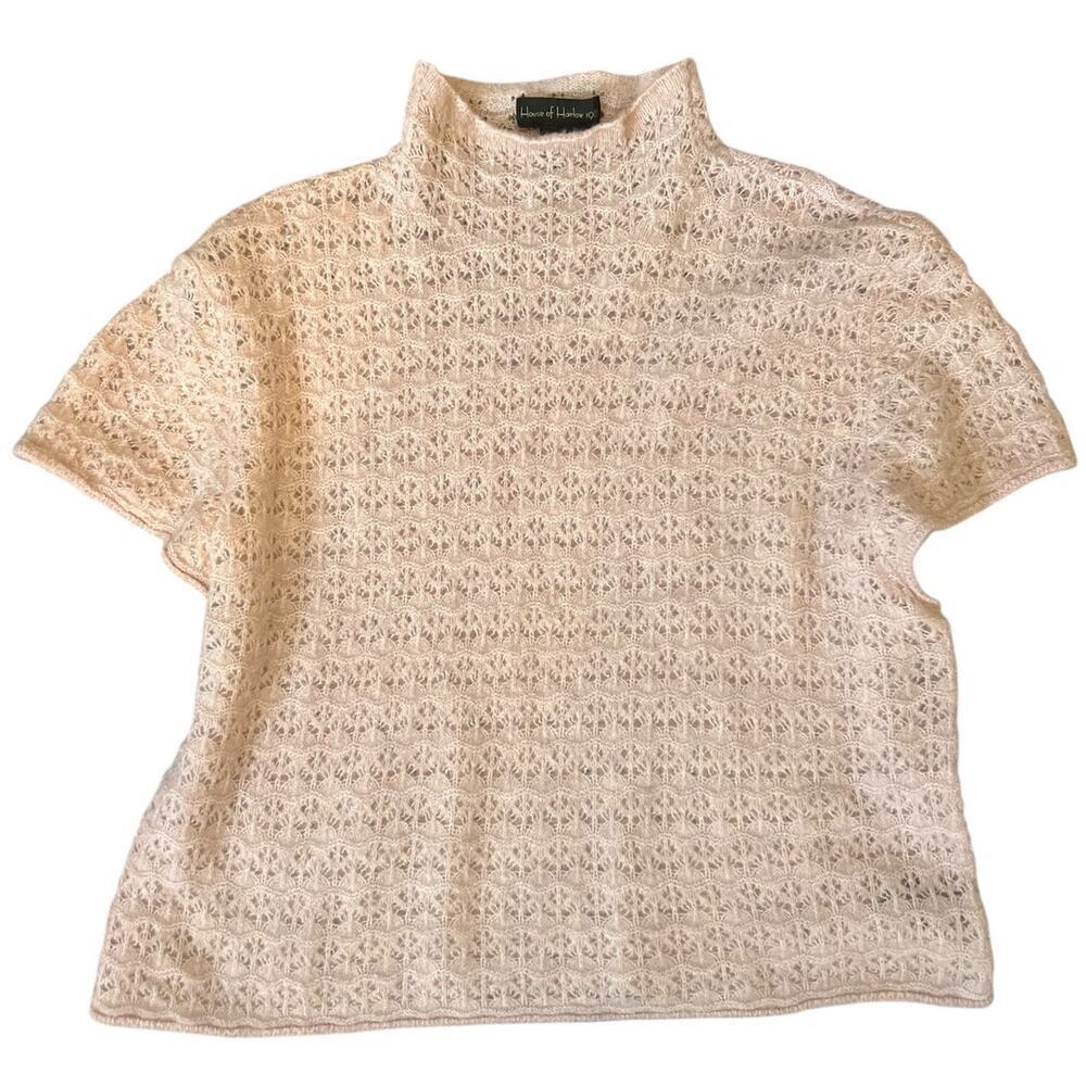 House of Harlow Blush Crochet Short Sleeve Cropped Sweater Size Large Women's